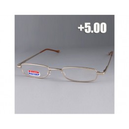 +5.00 Nickel Silver Frame Resin Lens Presbyopic Glasses with Metal Case M.